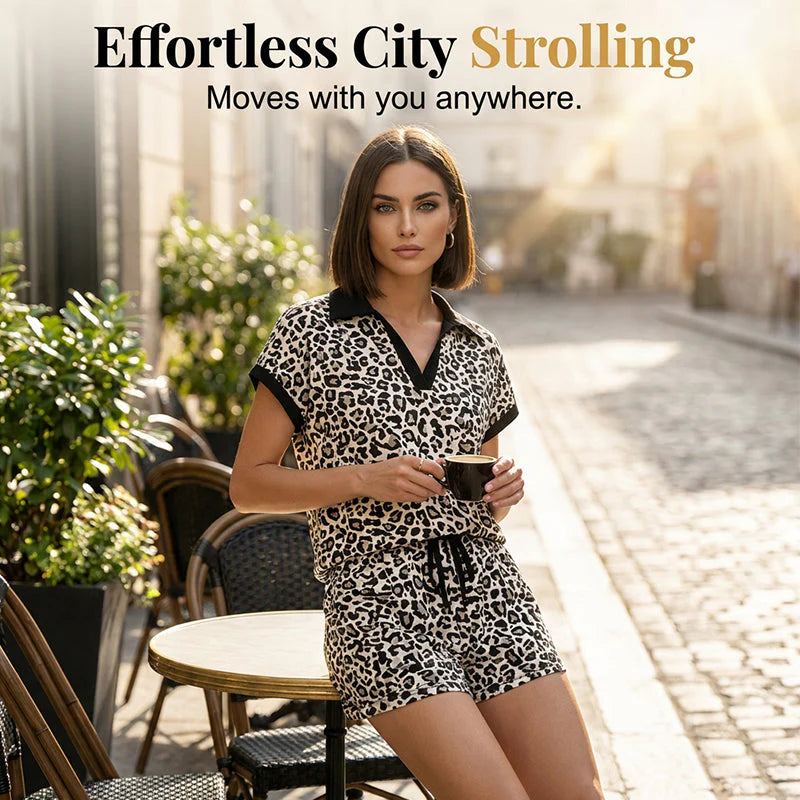 Women’s Leopard Print Top & Shorts Set