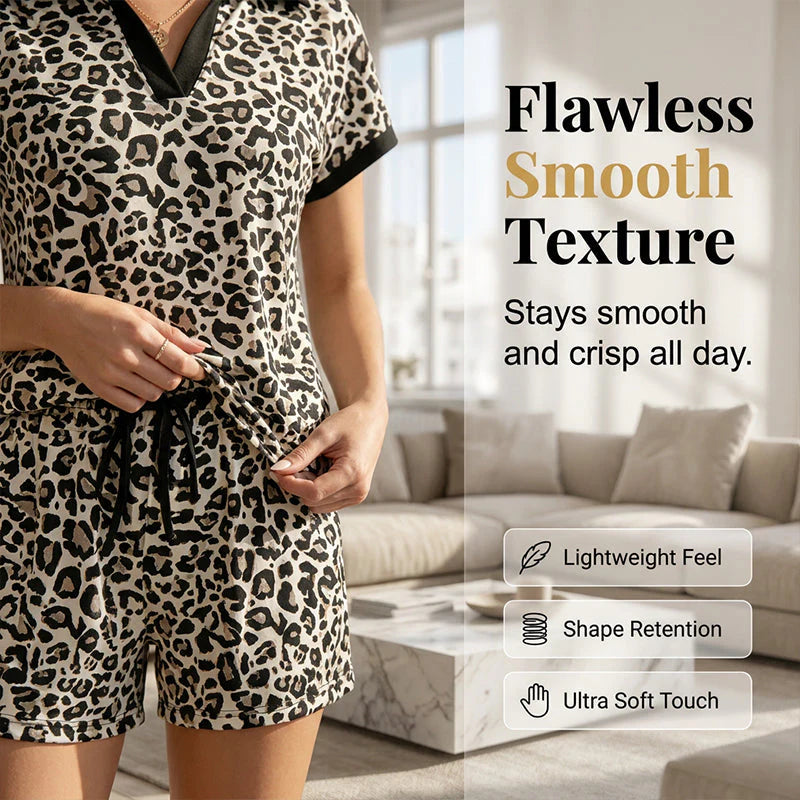 Women’s Leopard Print Top & Shorts Set