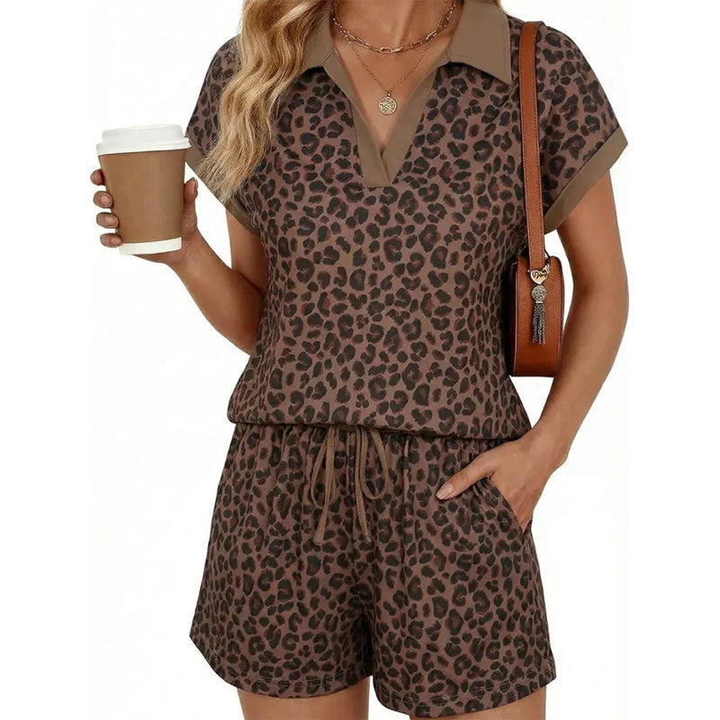 Women’s Leopard Print Top & Shorts Set