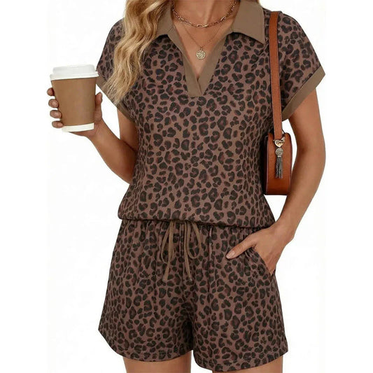 Women’s Leopard Print Top & Shorts Set