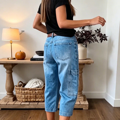 Women's Cropped Barrel Leg Denim Trousers