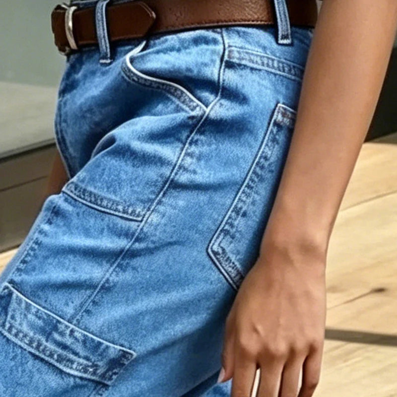 Women's Cropped Barrel Leg Denim Trousers