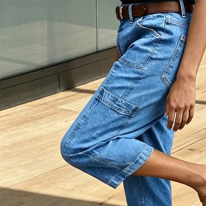 Women's Cropped Barrel Leg Denim Trousers