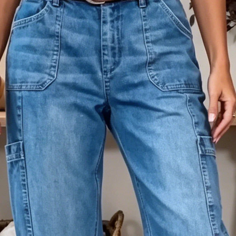 Women's Cropped Barrel Leg Denim Trousers