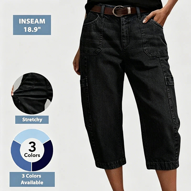 Women's Cropped Barrel Leg Denim Trousers