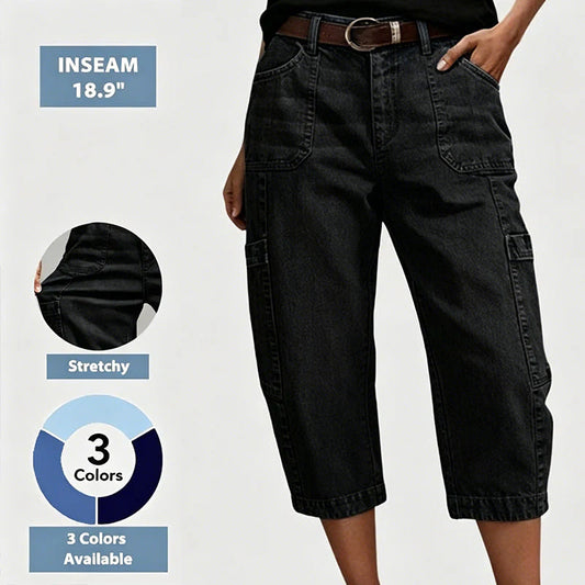 Women's Cropped Barrel Leg Denim Trousers