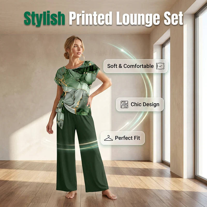Women's Abstract Print Tie Front Trouser Set