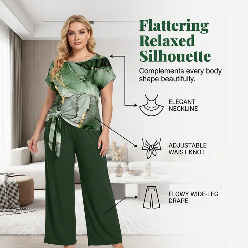 Women's Abstract Print Tie Front Trouser Set