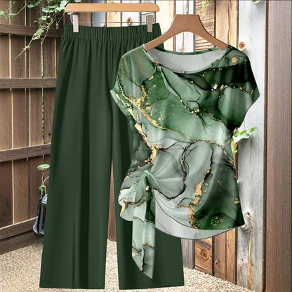 Women's Abstract Print Tie Front Trouser Set