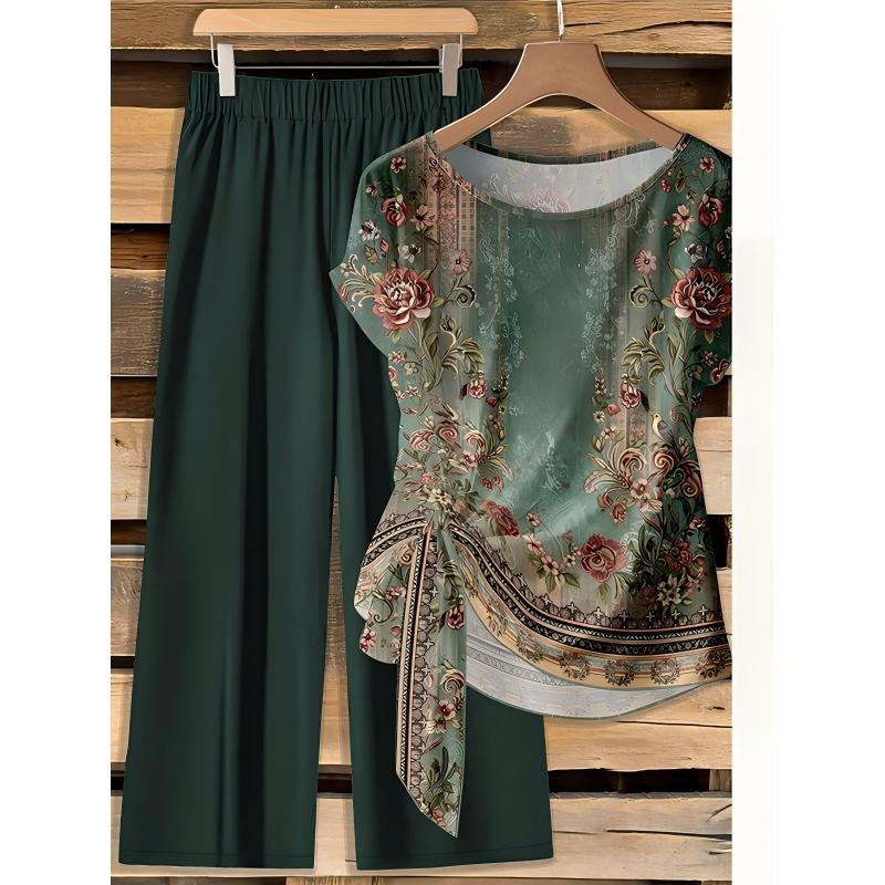 Women's Abstract Print Tie Front Trouser Set