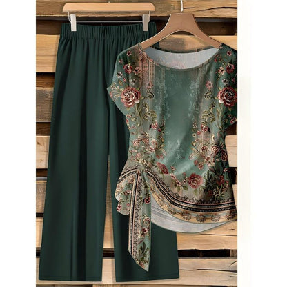 Women's Abstract Print Tie Front Trouser Set