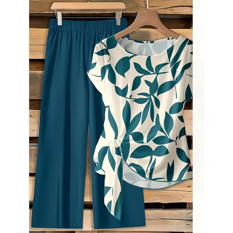 Women's Abstract Print Tie Front Trouser Set