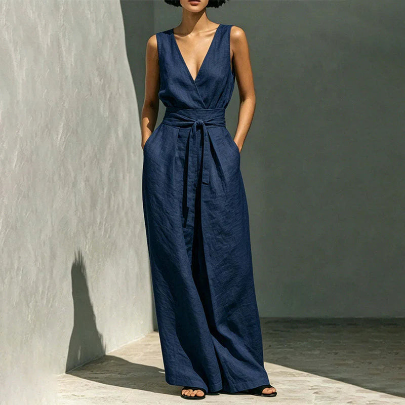 Women's Sleeveless Wrap Top and Wide-Leg Trousers Set