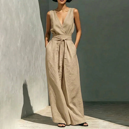 Women's Sleeveless Wrap Top and Wide-Leg Trousers Set
