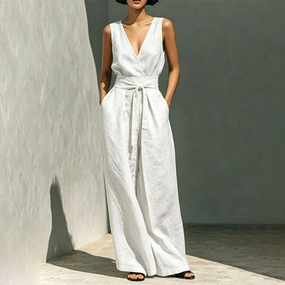 Women's Sleeveless Wrap Top and Wide-Leg Trousers Set