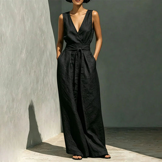 Women's Sleeveless Wrap Top and Wide-Leg Trousers Set