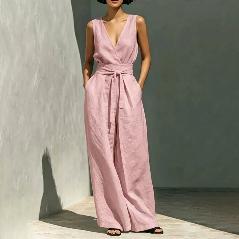Women's Sleeveless Wrap Top and Wide-Leg Trousers Set