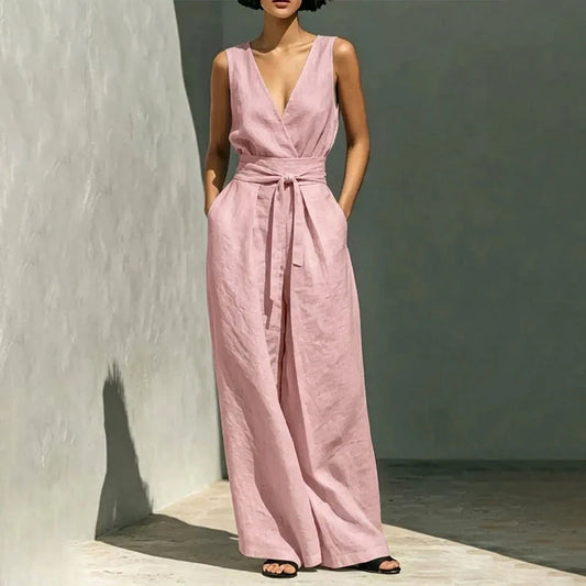 Women's Sleeveless Wrap Top and Wide-Leg Trousers Set