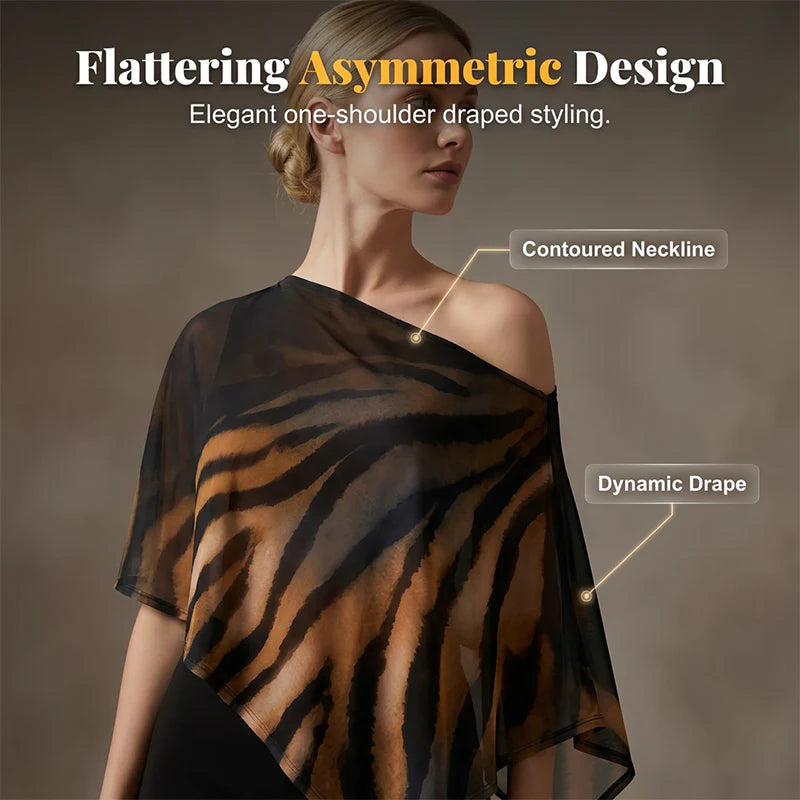 Women’s Asymmetric Shawl Top and Skirt Set