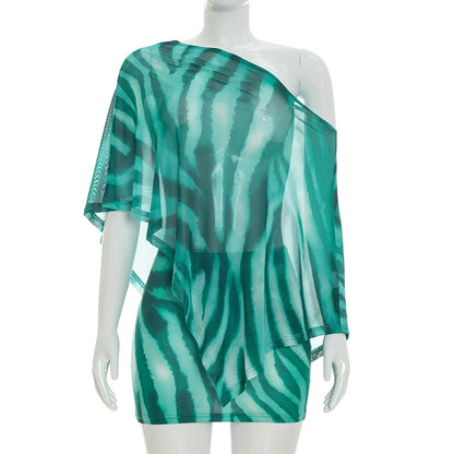 Women’s Asymmetric Shawl Top and Skirt Set