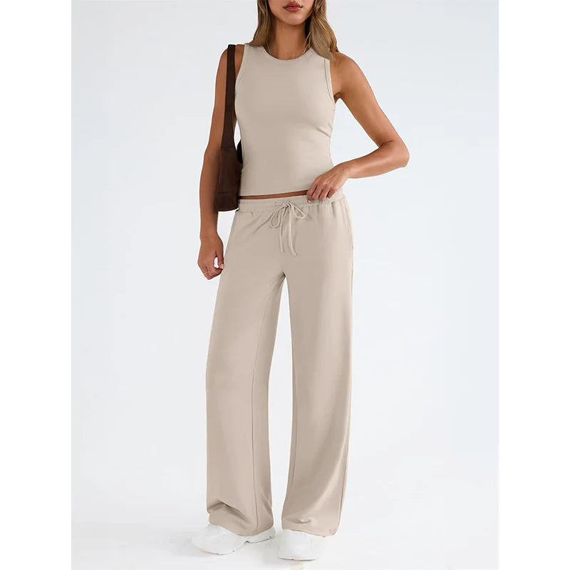 Women's Sleeveless Top and Wide-Leg Trousers Set