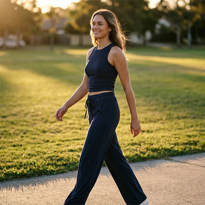 Women's Sleeveless Top and Wide-Leg Trousers Set