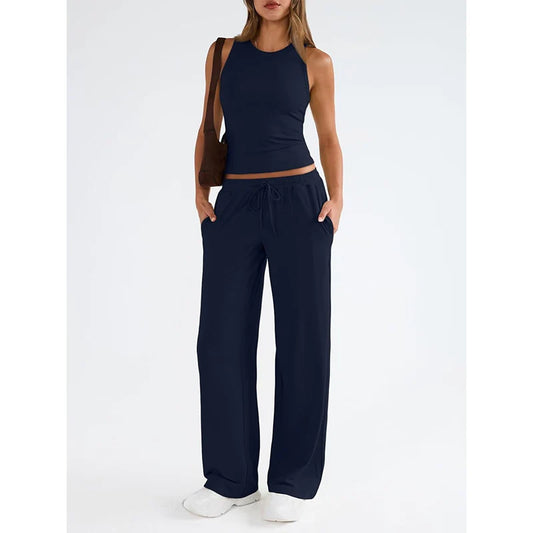 Women's Sleeveless Top and Wide-Leg Trousers Set