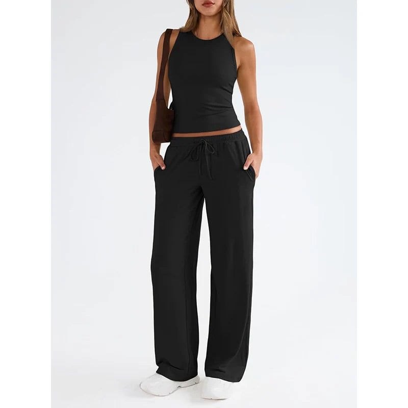 Women's Sleeveless Top and Wide-Leg Trousers Set