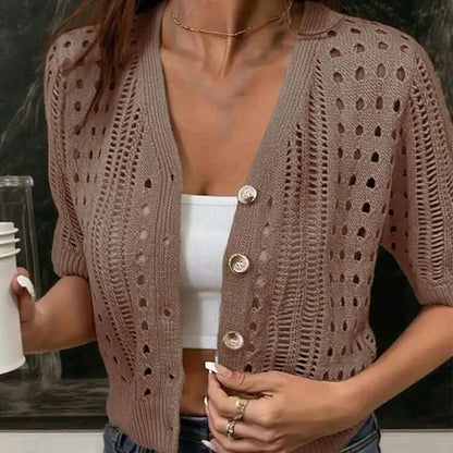 Women's Short Sleeve Open-Knit Cardigan