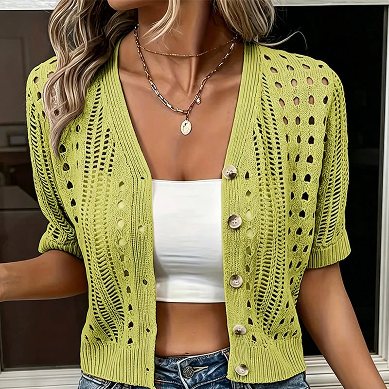 Women's Short Sleeve Open-Knit Cardigan