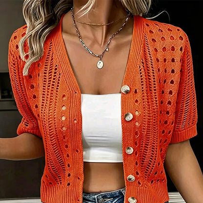 Women's Short Sleeve Open-Knit Cardigan