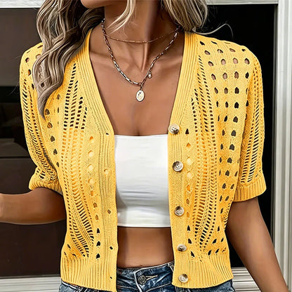 Women's Short Sleeve Open-Knit Cardigan
