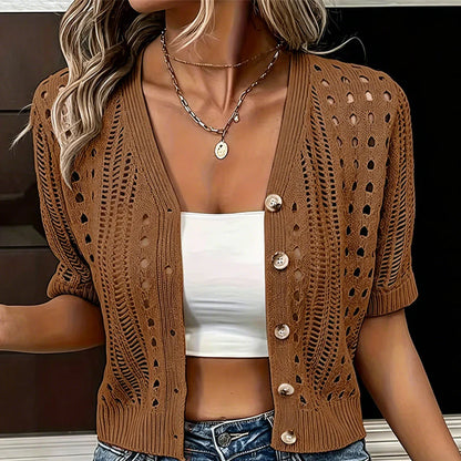 Women's Short Sleeve Open-Knit Cardigan