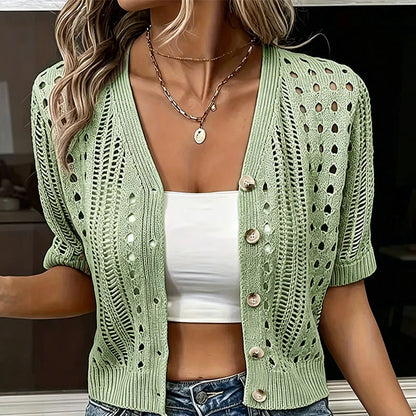 Women's Short Sleeve Open-Knit Cardigan