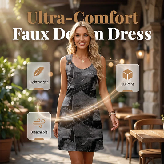 Women's Sleeveless Denim-Look Shift Dress