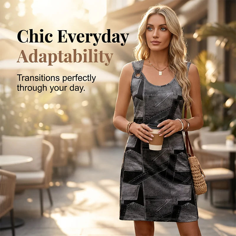 Women's Sleeveless Denim-Look Shift Dress