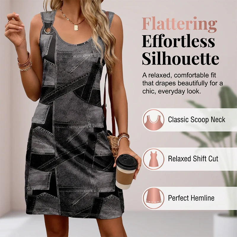 Women's Sleeveless Denim-Look Shift Dress
