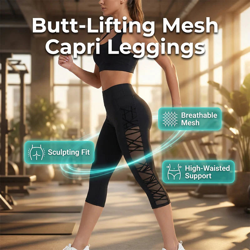 Women's High-Waisted Mesh Panel Capri Leggings