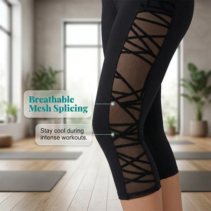 Women's High-Waisted Mesh Panel Capri Leggings