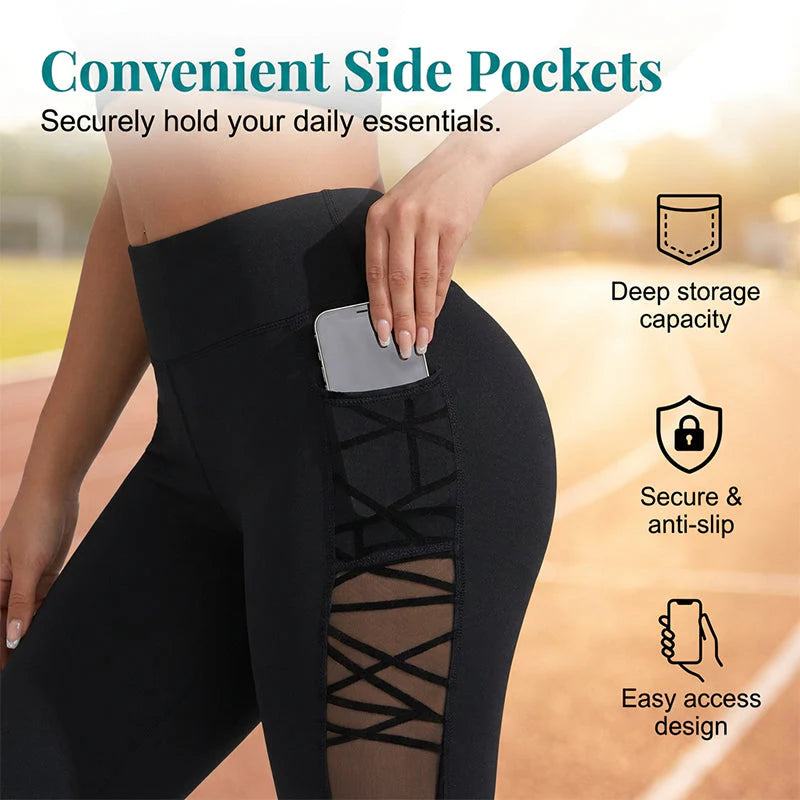 Women's High-Waisted Mesh Panel Capri Leggings