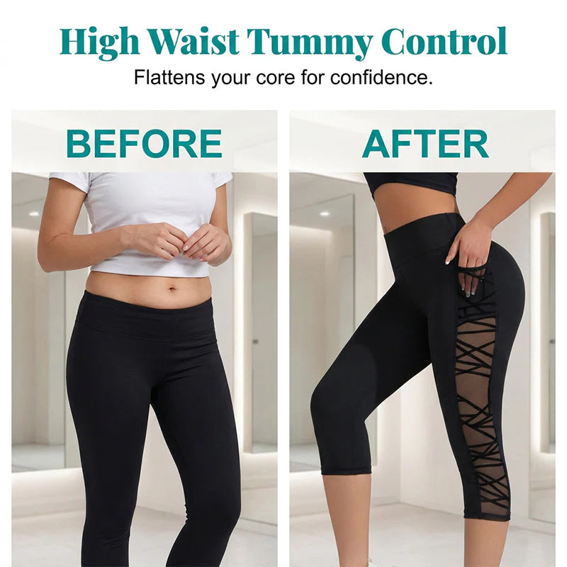Women's High-Waisted Mesh Panel Capri Leggings