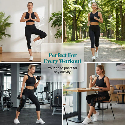Women's High-Waisted Mesh Panel Capri Leggings