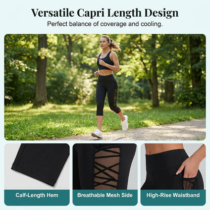 Women's High-Waisted Mesh Panel Capri Leggings