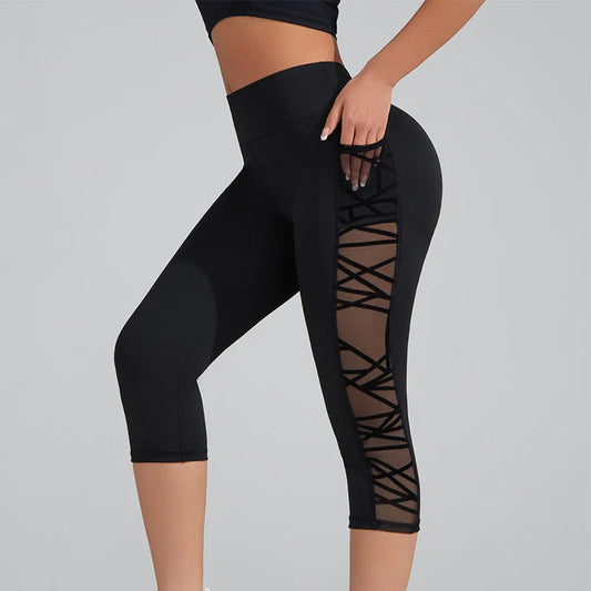 Women's High-Waisted Mesh Panel Capri Leggings