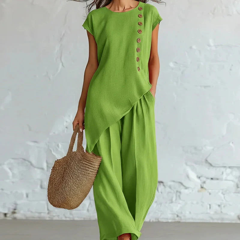 Women's Asymmetric Top and Wide-Leg Trousers Set