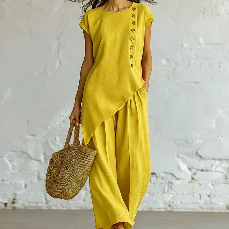 Women's Asymmetric Top and Wide-Leg Trousers Set