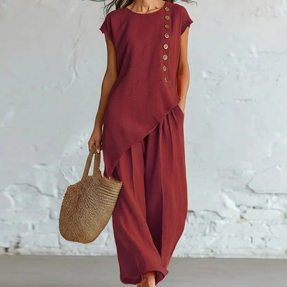 Women's Asymmetric Top and Wide-Leg Trousers Set