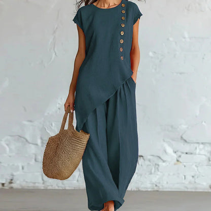 Women's Asymmetric Top and Wide-Leg Trousers Set