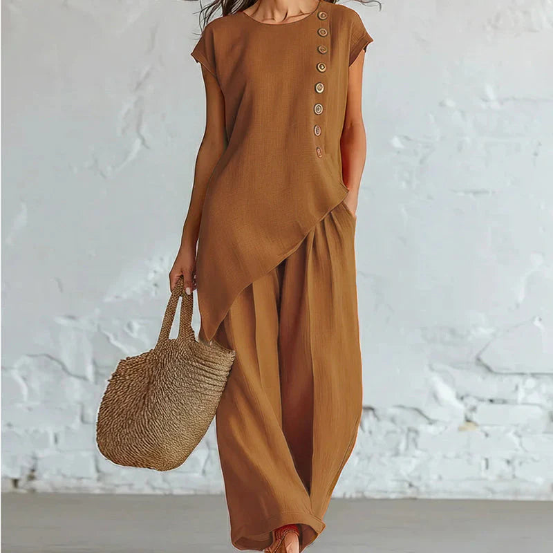 Women's Asymmetric Top and Wide-Leg Trousers Set