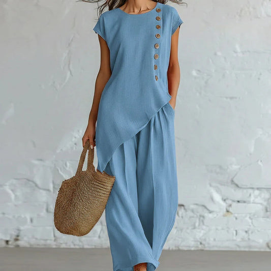 Women's Asymmetric Top and Wide-Leg Trousers Set